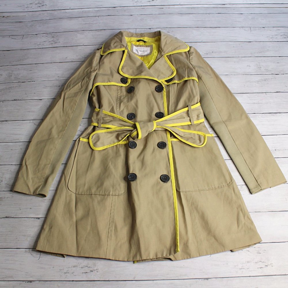 BCBGeneration Women's Trench Coat Size S Tan Yellow Belted Cotton Blend